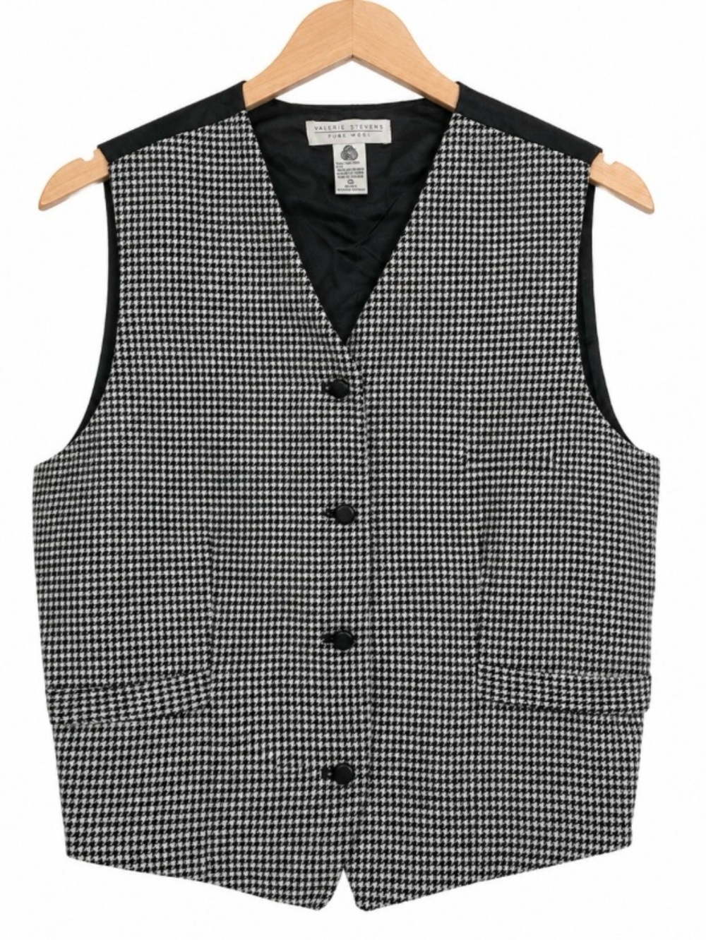 Valerie Stevens Pure Wool Black and White Houndstooth Vest 16